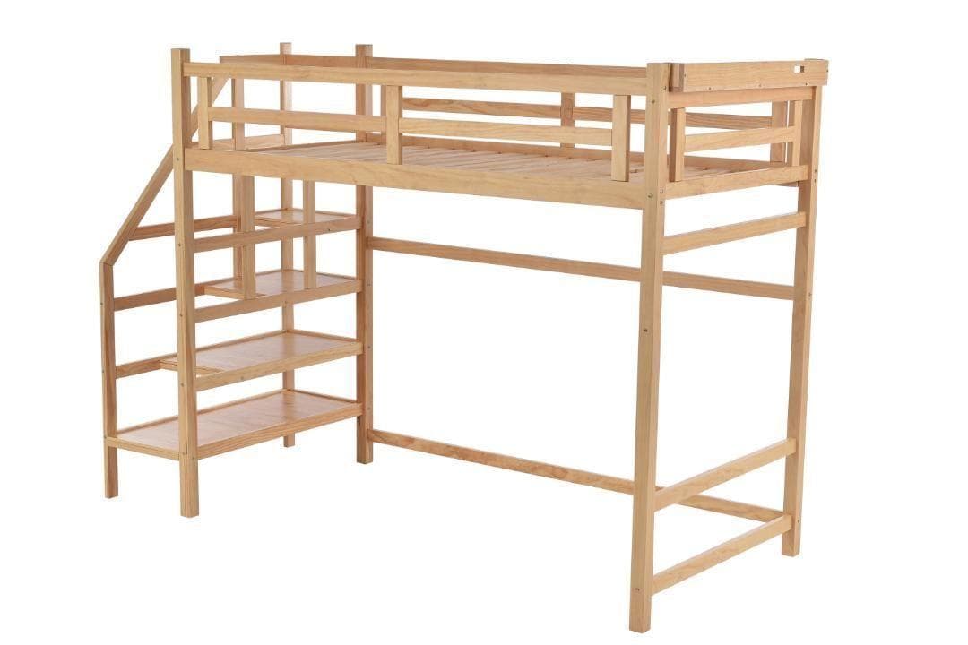 ロフトベッド 階段付き 天然木 コンセント付き シングル 宮付き 高さ172cm