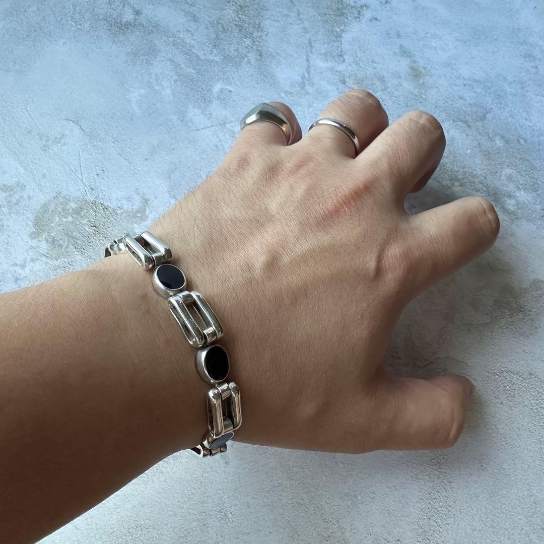 ヴィンテージ オニキスリンクブレスレット シルバー925 メキシコ製