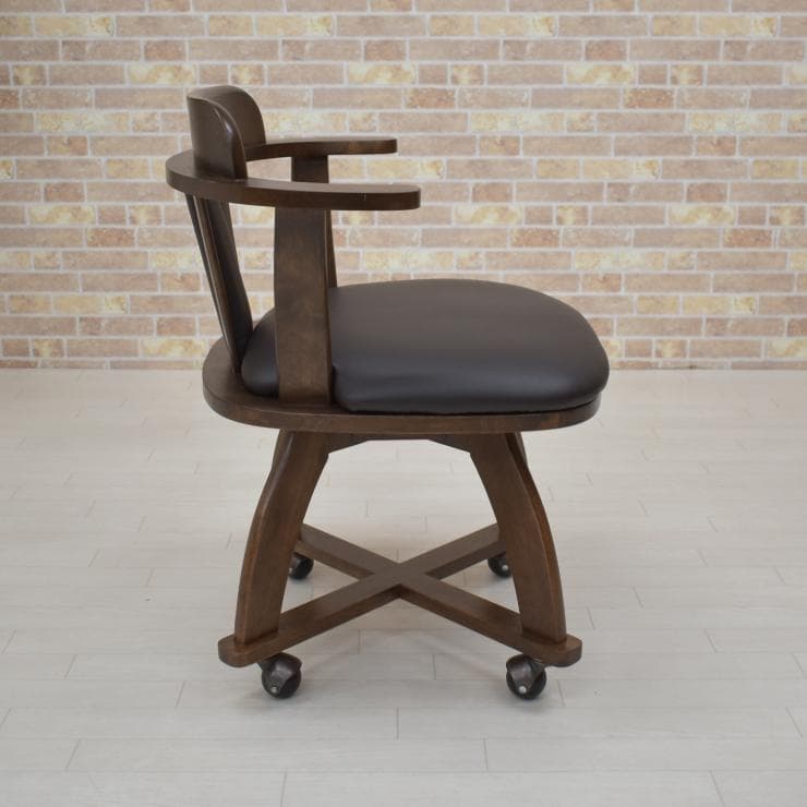 TR DC SC　4脚　回転式ダイニングチェア　肘付　アーム　キャスターブラウン