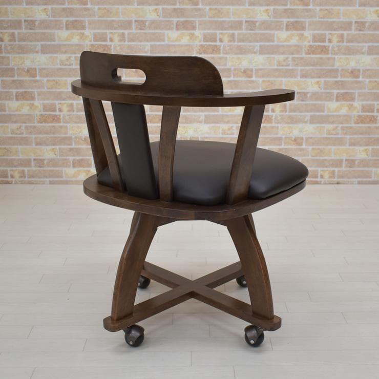 TR DC SC　4脚　回転式ダイニングチェア　肘付　アーム　キャスターブラウン