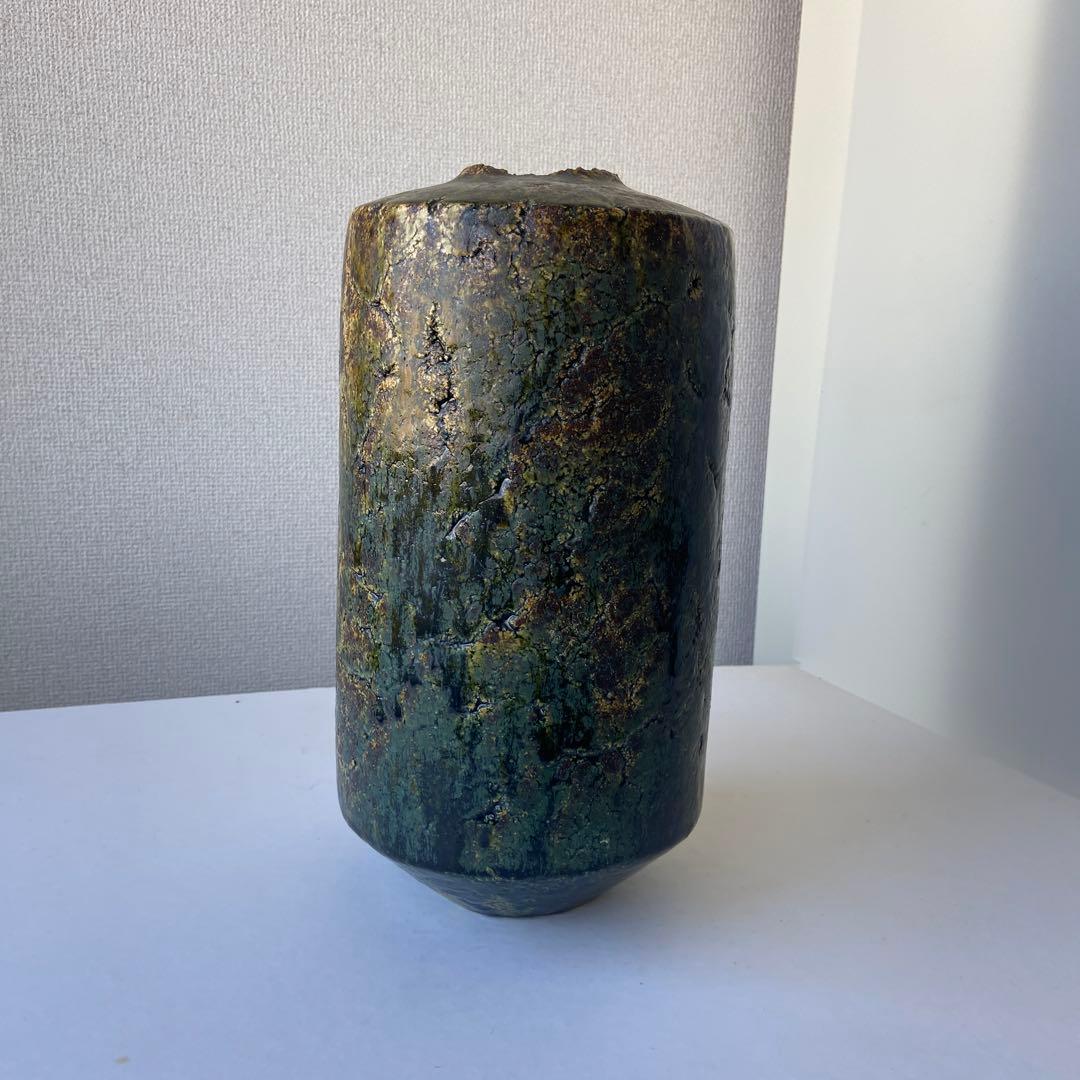 加藤敬也　鉄地青　樹文壷　共箱共布