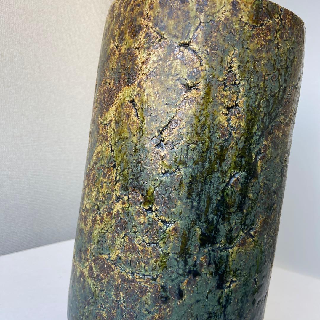 加藤敬也　鉄地青　樹文壷　共箱共布