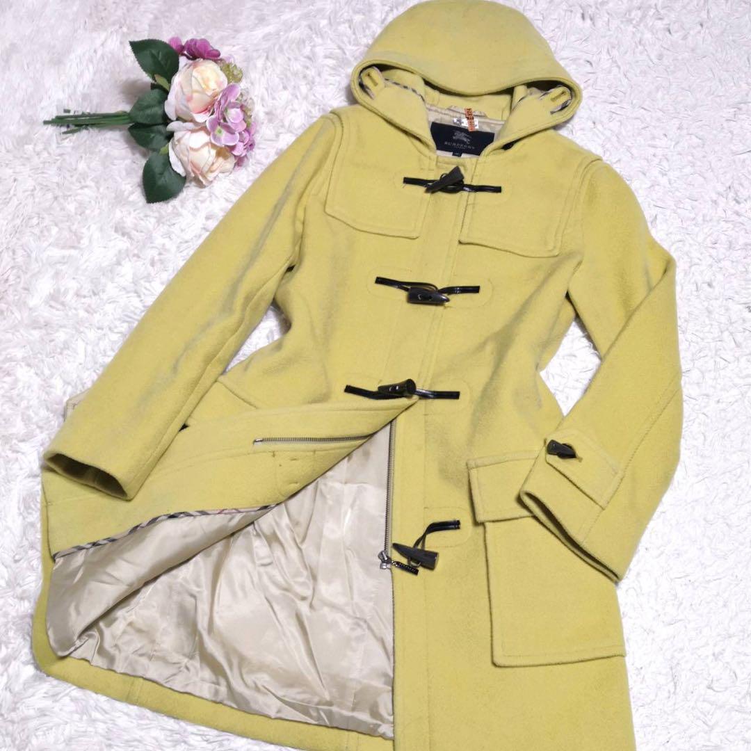 美品 M バーバリー ウール ダッフル コート 黄 38 フード トグルボタン