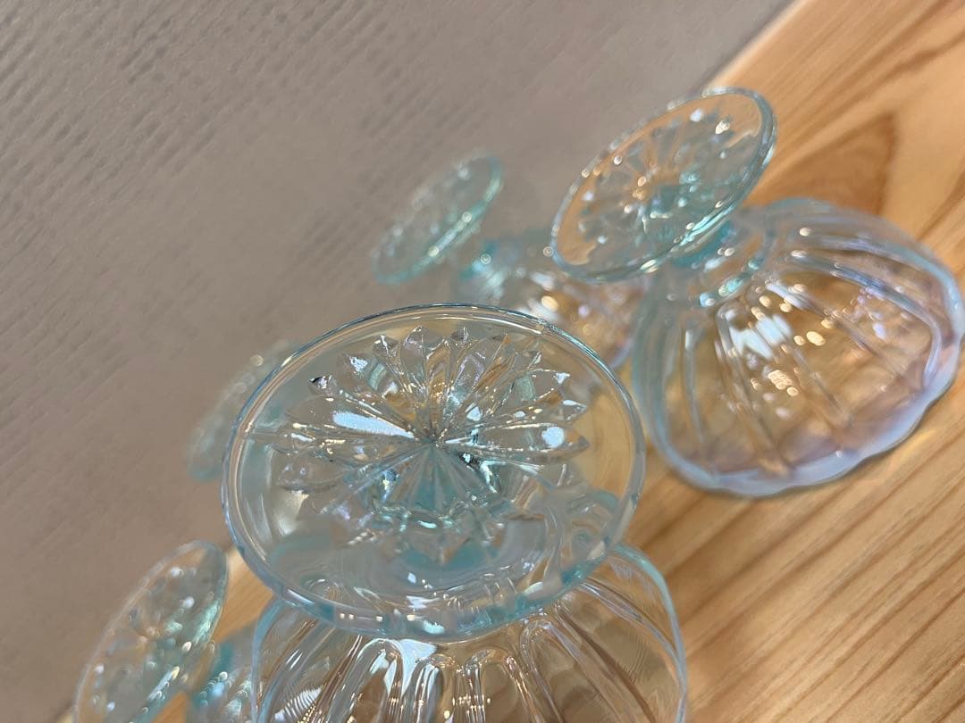 カメイガラス　大正浪漫　雪小町　足付きグラス　デザートカップ　高台　5点