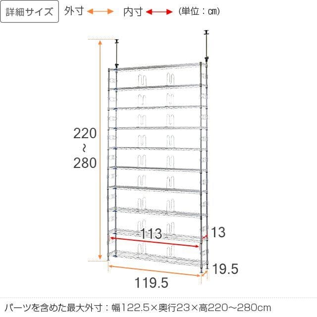 Luminousルミナス棚板幅約120cm✕5枚、サポート柵&ディバイダ付き