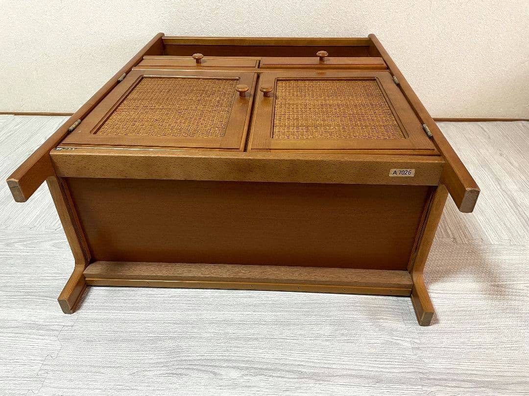 オールドカリモク　ラタン　電話台　FAX台　キャビネット