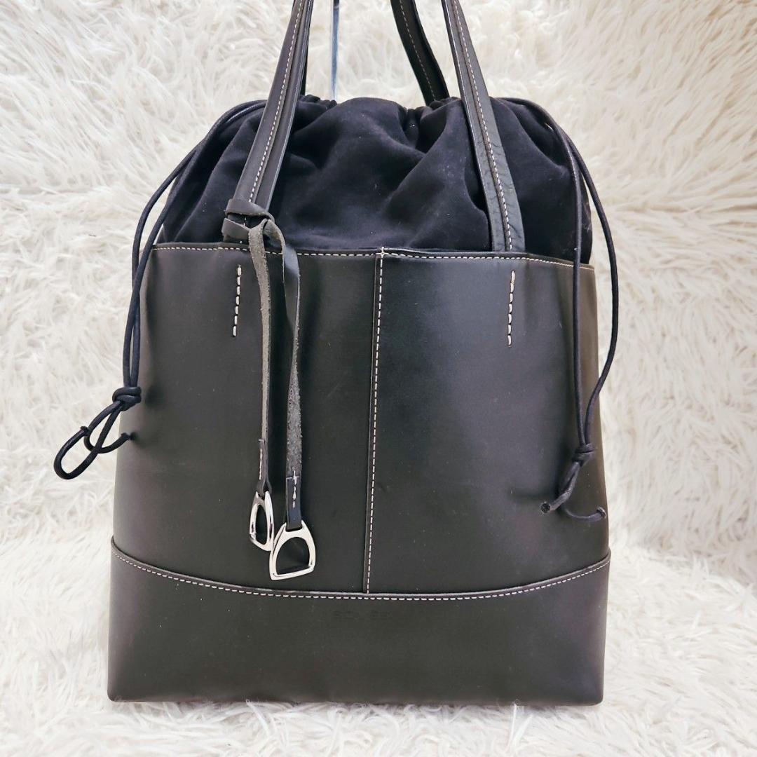 美品 ソメスサドル 巾着 トートバッグ オルター チャーム 肩掛け A4 黒