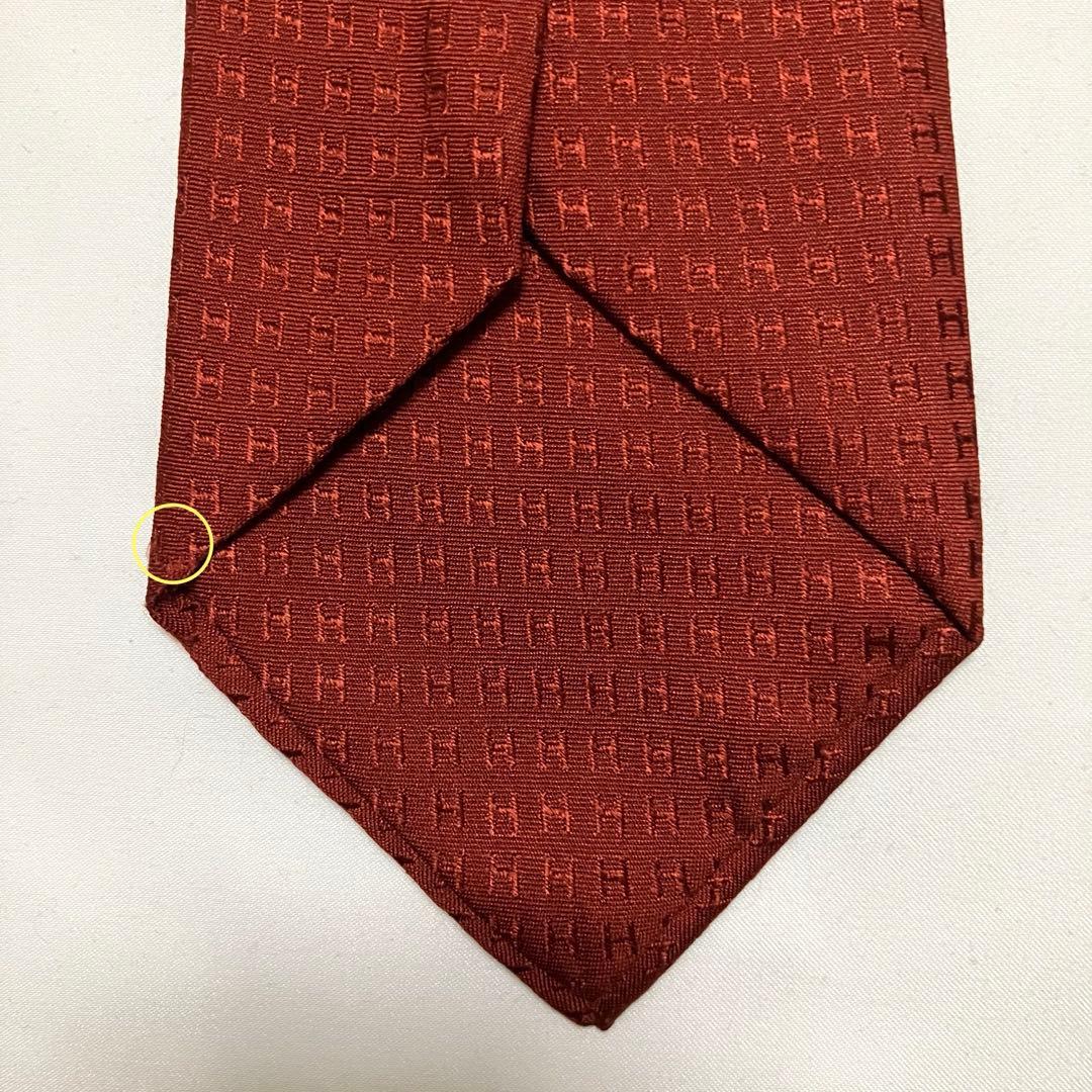 HERMES エルメス ネクタイ ファソネ H柄 レッド系 シルク フランス製