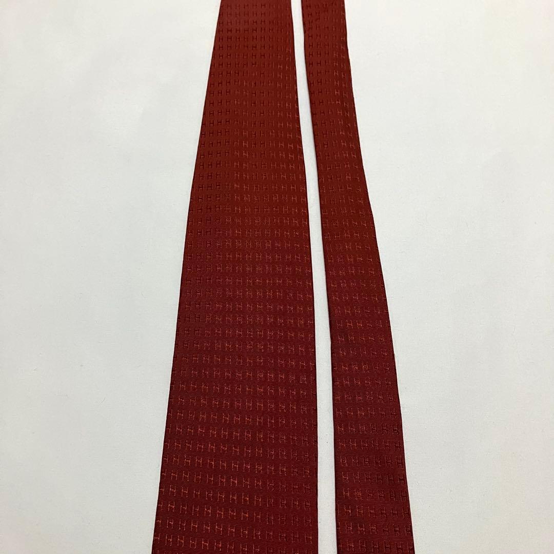 HERMES エルメス ネクタイ ファソネ H柄 レッド系 シルク フランス製