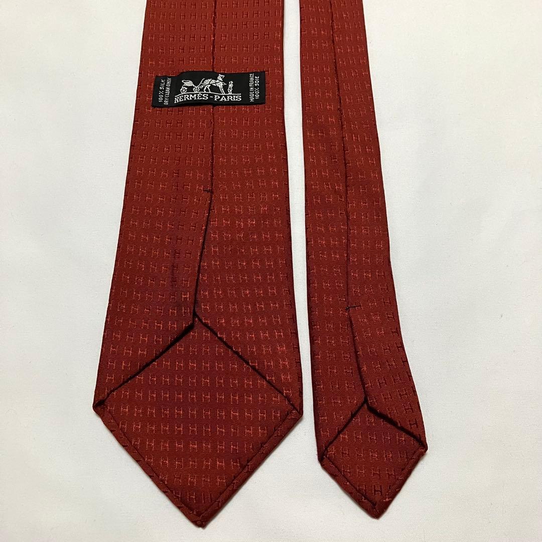 HERMES エルメス ネクタイ ファソネ H柄 レッド系 シルク フランス製