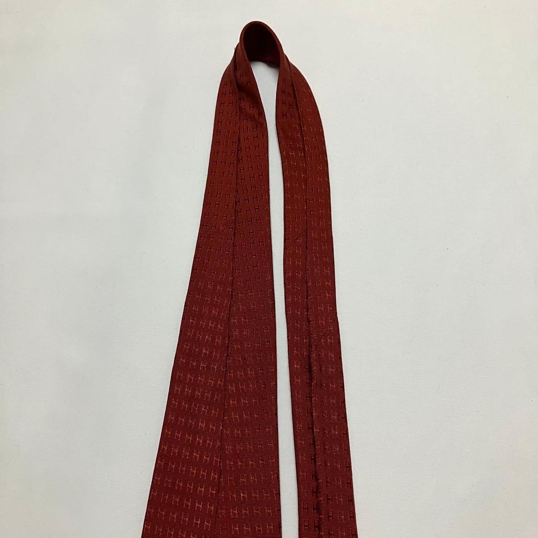 HERMES エルメス ネクタイ ファソネ H柄 レッド系 シルク フランス製