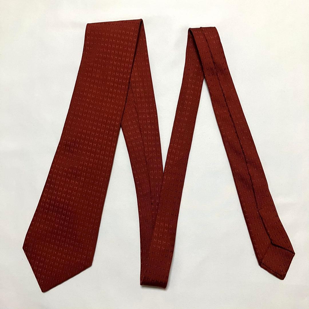 HERMES エルメス ネクタイ ファソネ H柄 レッド系 シルク フランス製