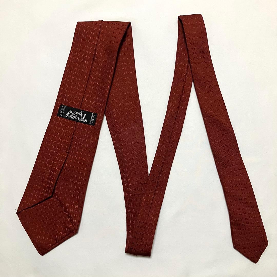 HERMES エルメス ネクタイ ファソネ H柄 レッド系 シルク フランス製