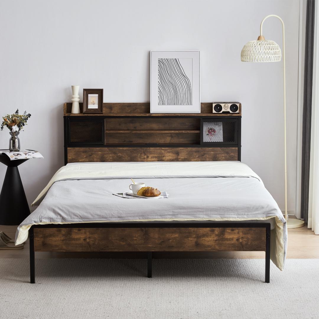 超人気！SD ベッドフレームセミダブルベッド パコンセント付きBlack