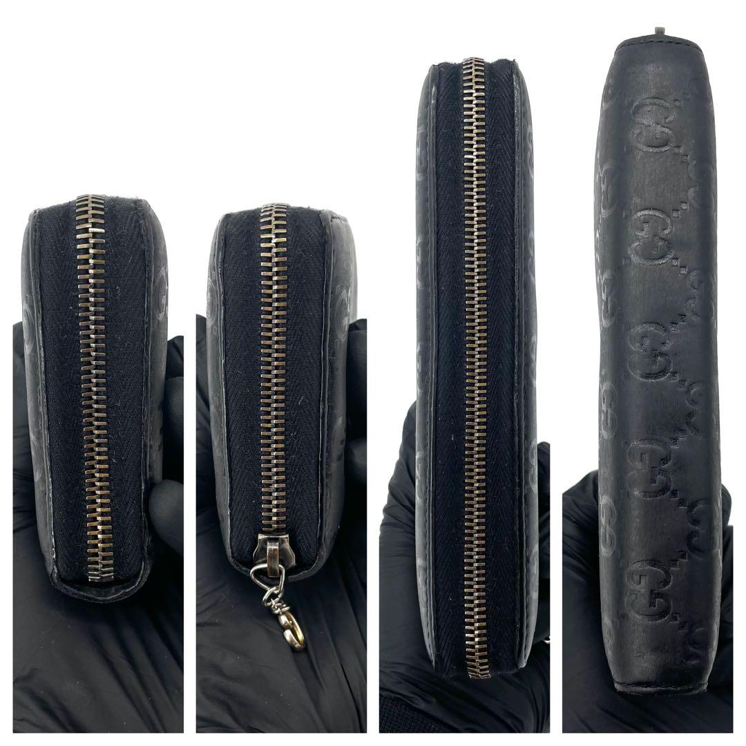 美品✨グッチ ラウンドファスナー GGシマ レザー 12カード 長財布 ブラック