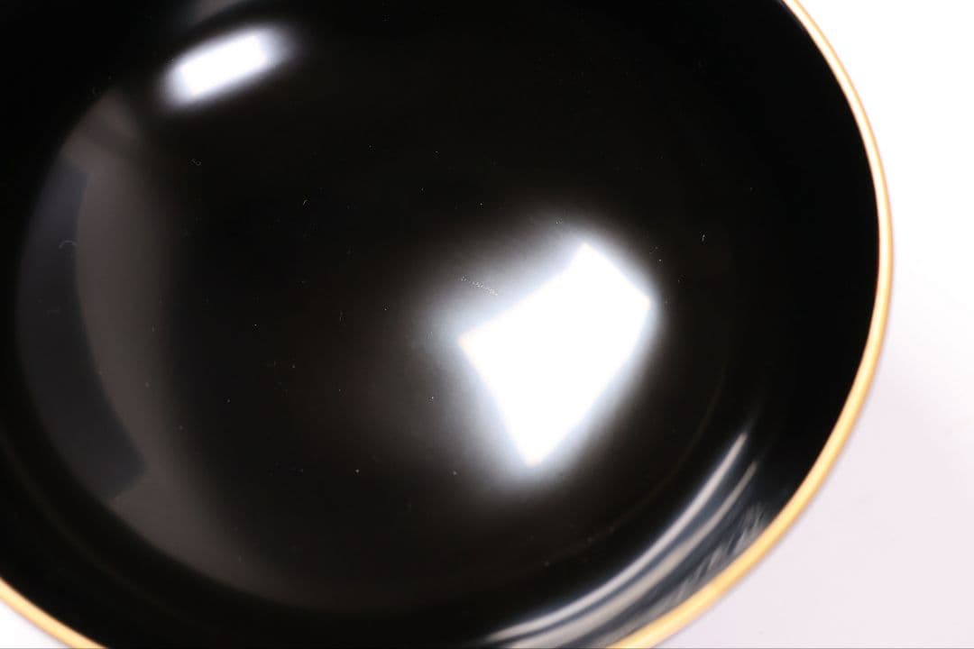 【CM377】大正期 月と松 飛翔鶴 金蒔絵 欅地溜塗 黒塗 椀二客 木製漆器