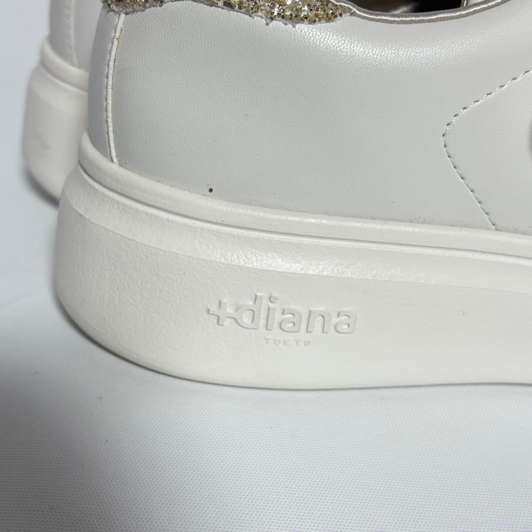 ＋diana プラスダイアナ パールビジュー付きリボンスニーカー ホワイト 白