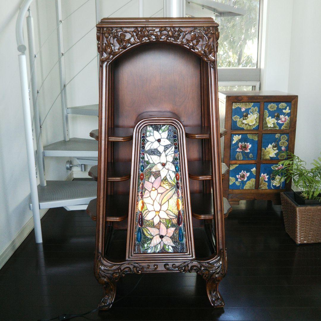 アンティーク ステンドグラス モダン木製キャビネット