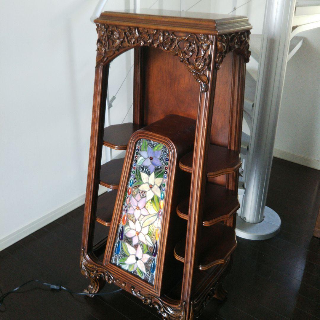 アンティーク ステンドグラス モダン木製キャビネット