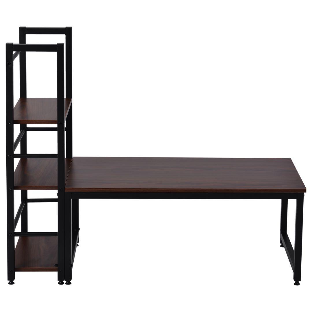 パソコンデスク ミシン台 ロータイプ 一体分離両用3段シェルフ付 棕