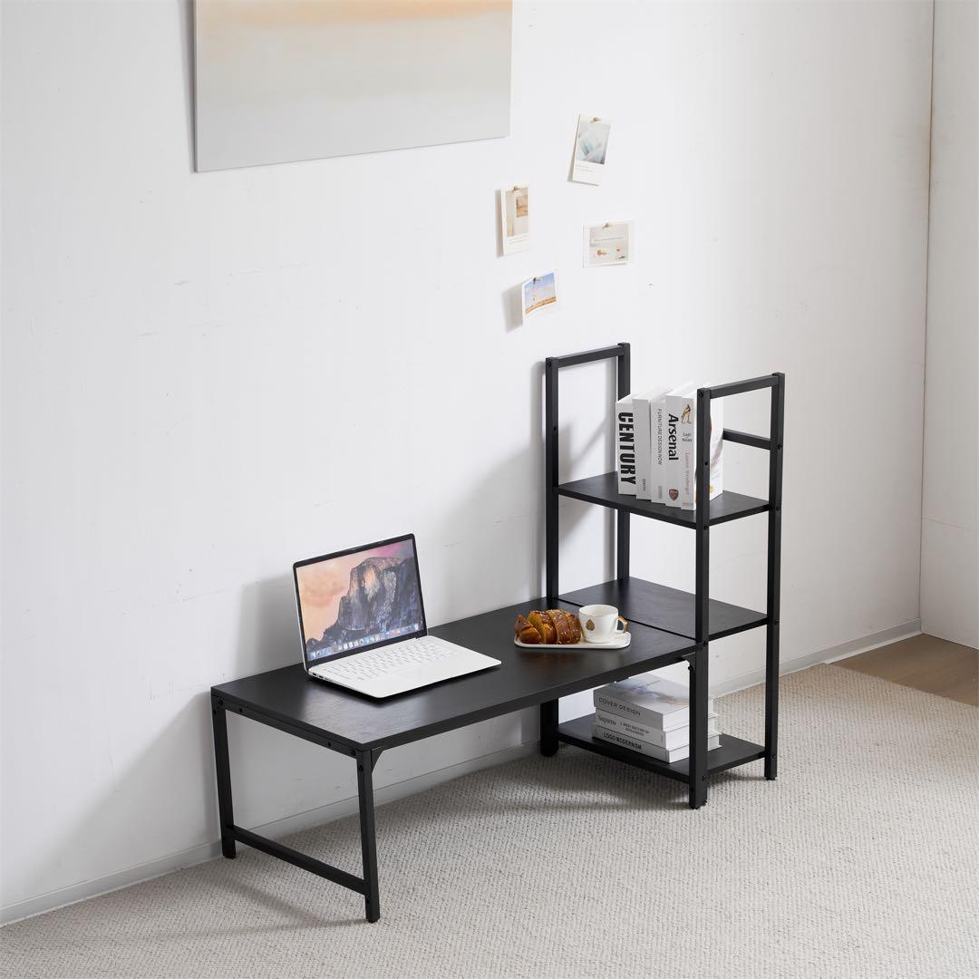 パソコンデスク ミシン台 ロータイプ 一体分離両用3段シェルフ付 棕