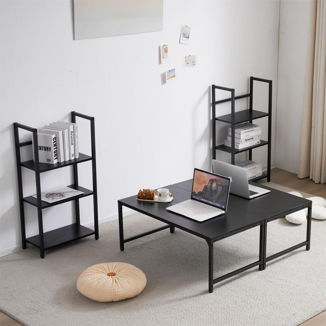 パソコンデスク ミシン台 ロータイプ 一体分離両用3段シェルフ付 棕