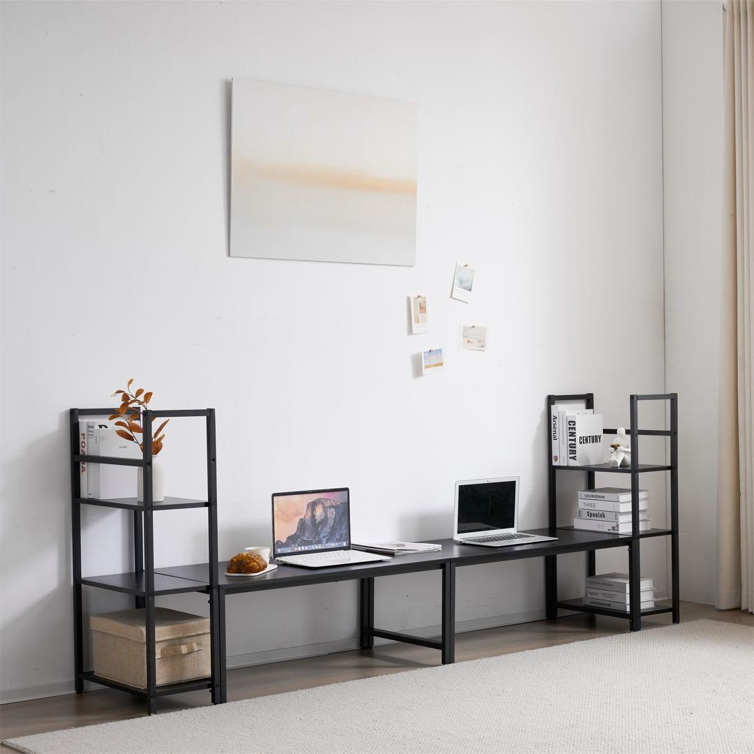 パソコンデスク ミシン台 ロータイプ 一体分離両用3段シェルフ付 棕