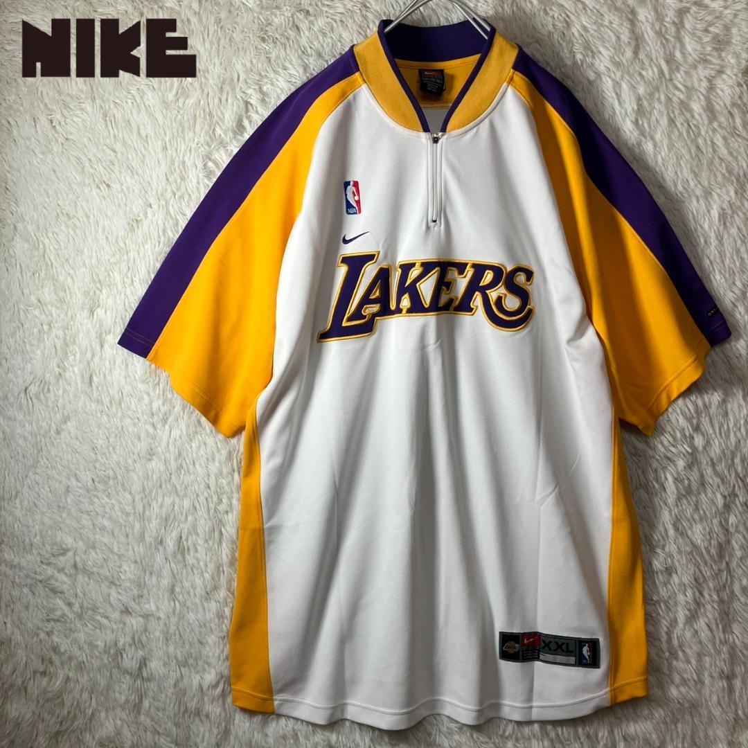 美品 NIKE ナイキ ハーフジップ レイカーズ ウォームアップシャツ XXL