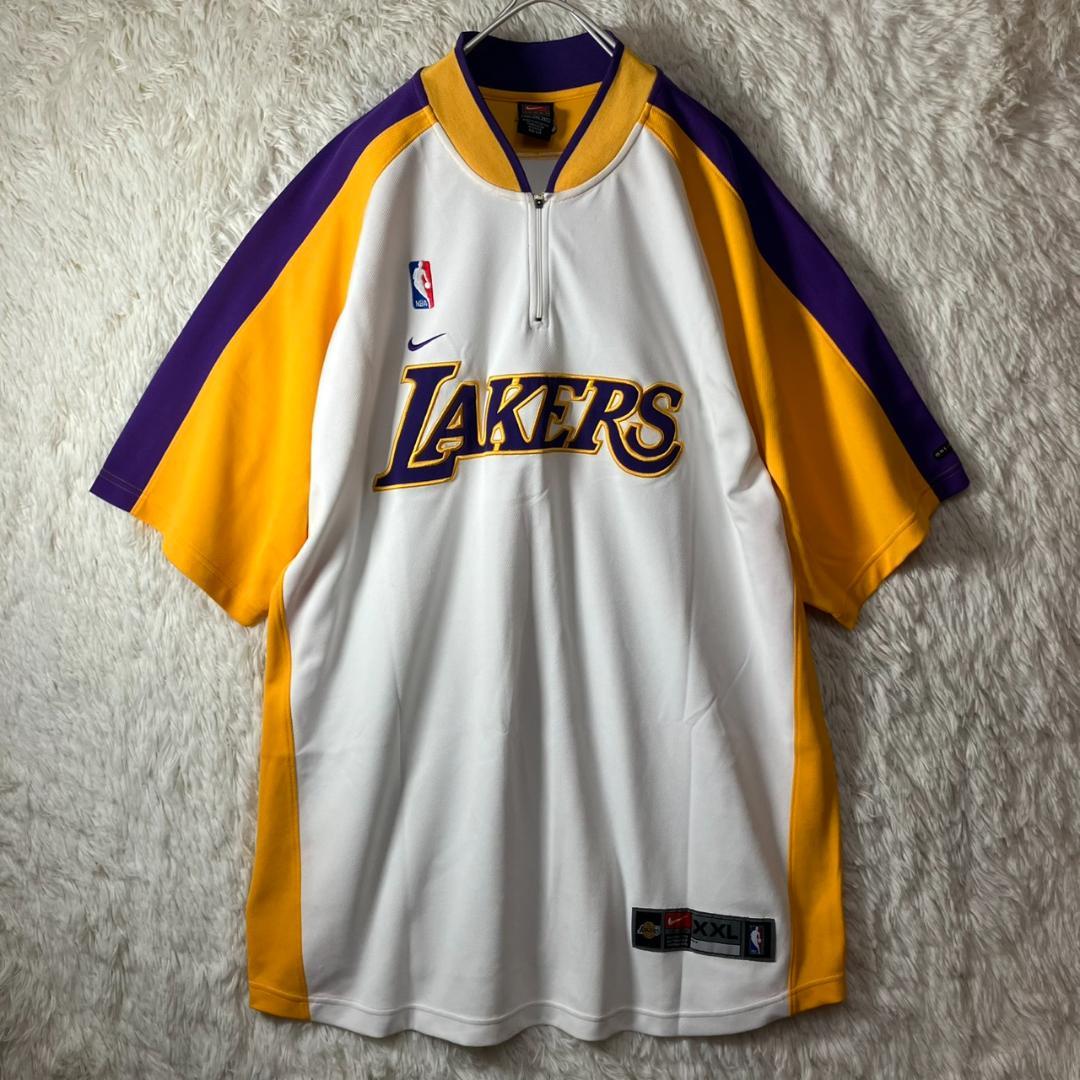美品 NIKE ナイキ ハーフジップ レイカーズ ウォームアップシャツ XXL