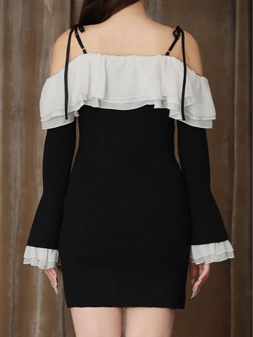 ワンピース M me eme Noir frill ribbon mini onepiece