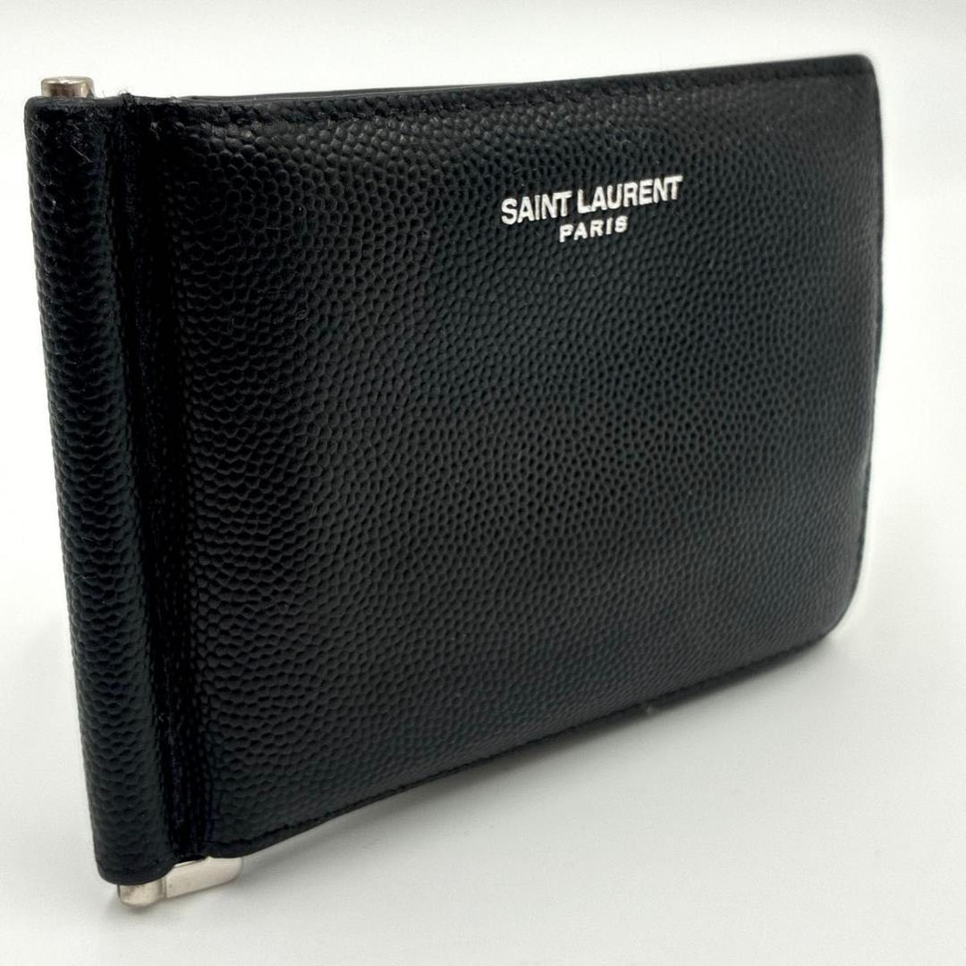 鑑定済 サンローラン マネークリップ キャビアスキン 札入れ レザー 黒