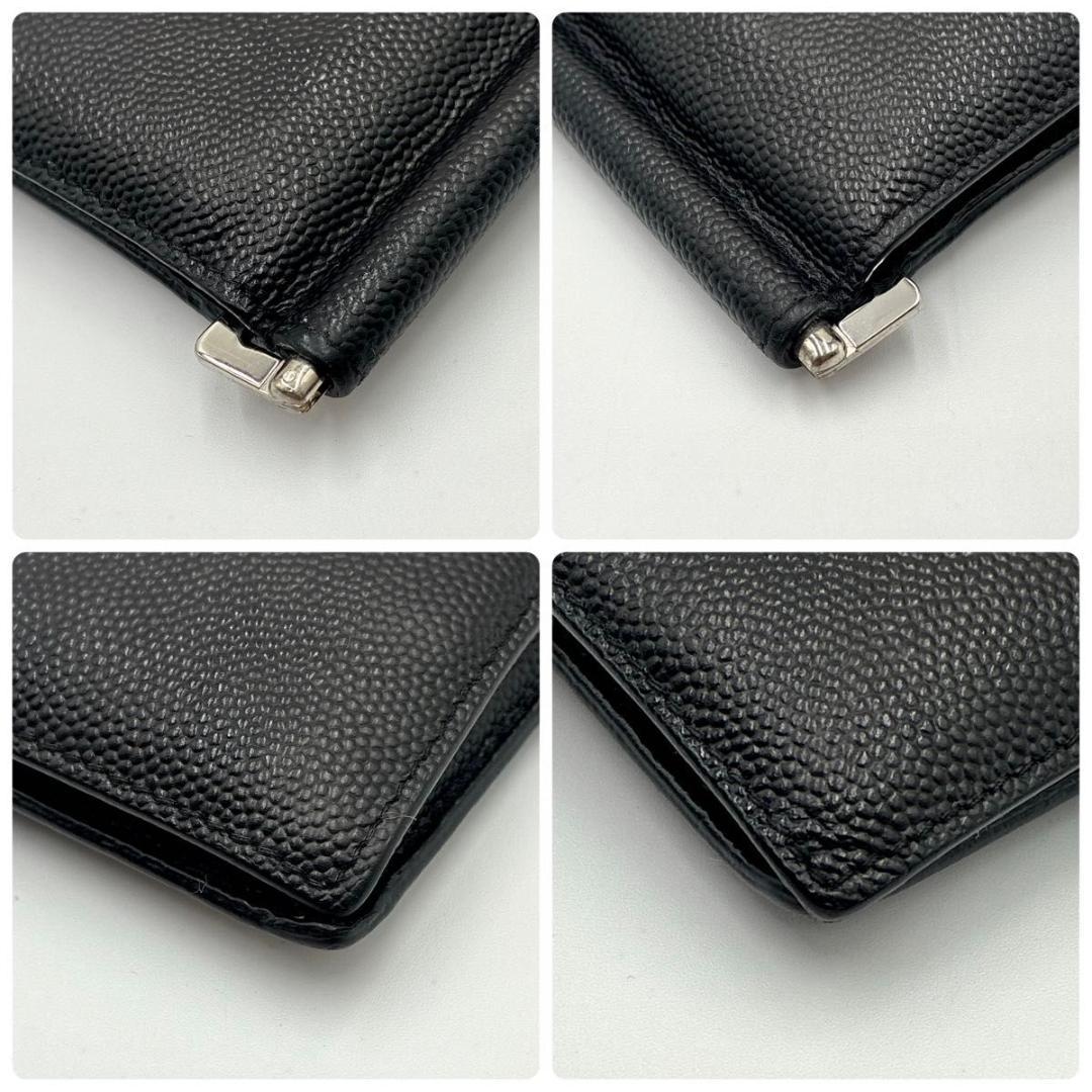 鑑定済 サンローラン マネークリップ キャビアスキン 札入れ レザー 黒