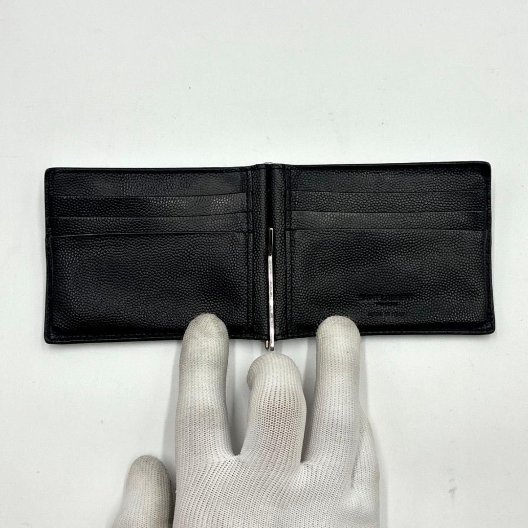 鑑定済 サンローラン マネークリップ キャビアスキン 札入れ レザー 黒