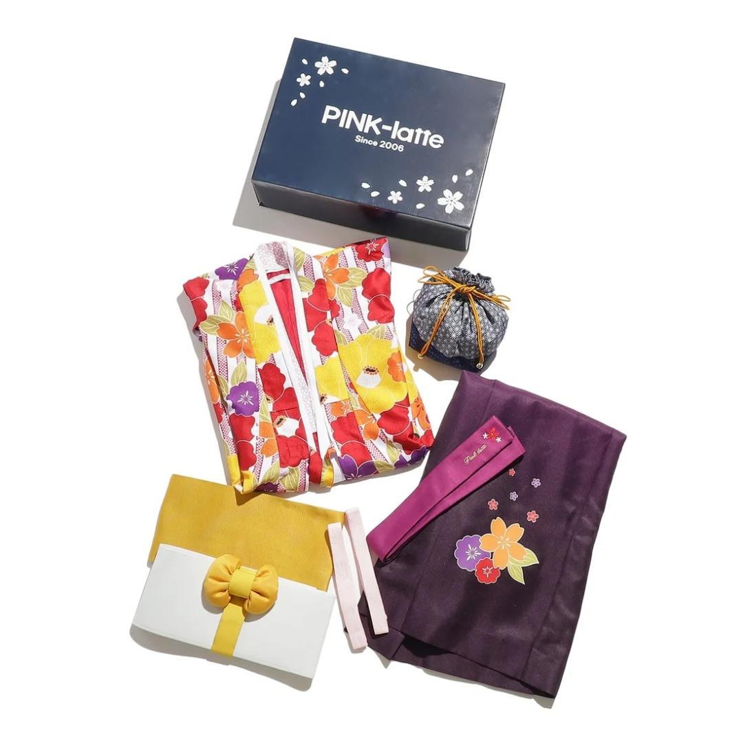 【新品】ピンクラテ★袴 4点セット 卒業式 150cm／レッド