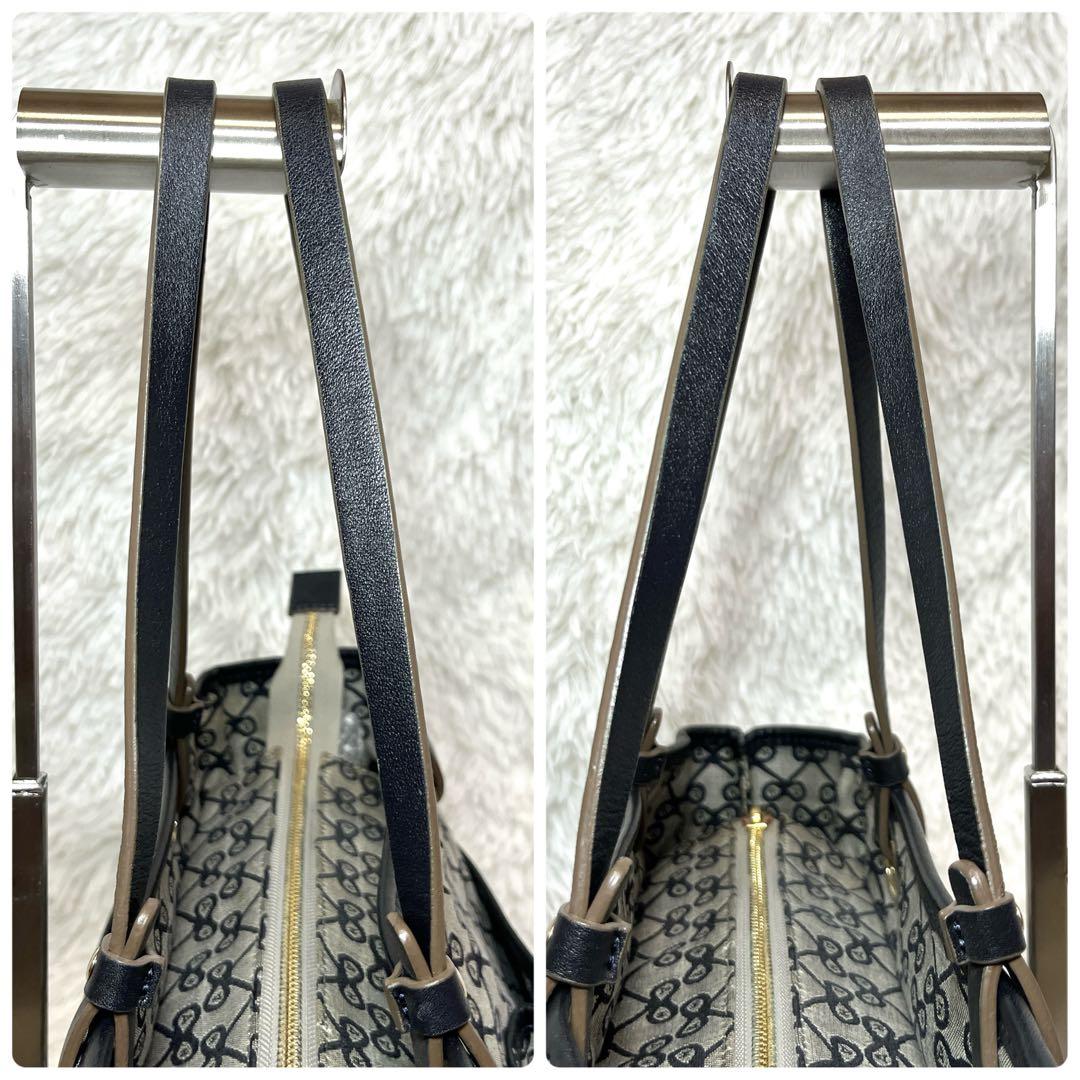 美品 アニヤハインドマーチ リボン 総柄 トートバッグ グレー ロゴ レザー