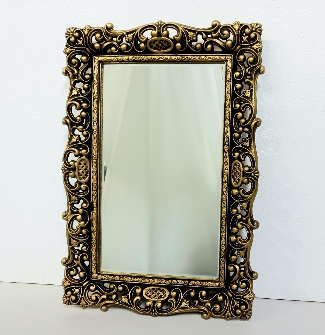 未使用品 アンテークミラー 鏡 ゴールド 合金 真鍮 ヴィンテージ 装飾ミラー