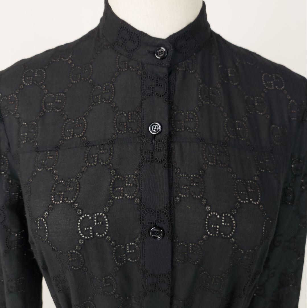 【極美品】グッチ GGロゴ刺繍 ティアード ワンピース ベルト ブラック 36