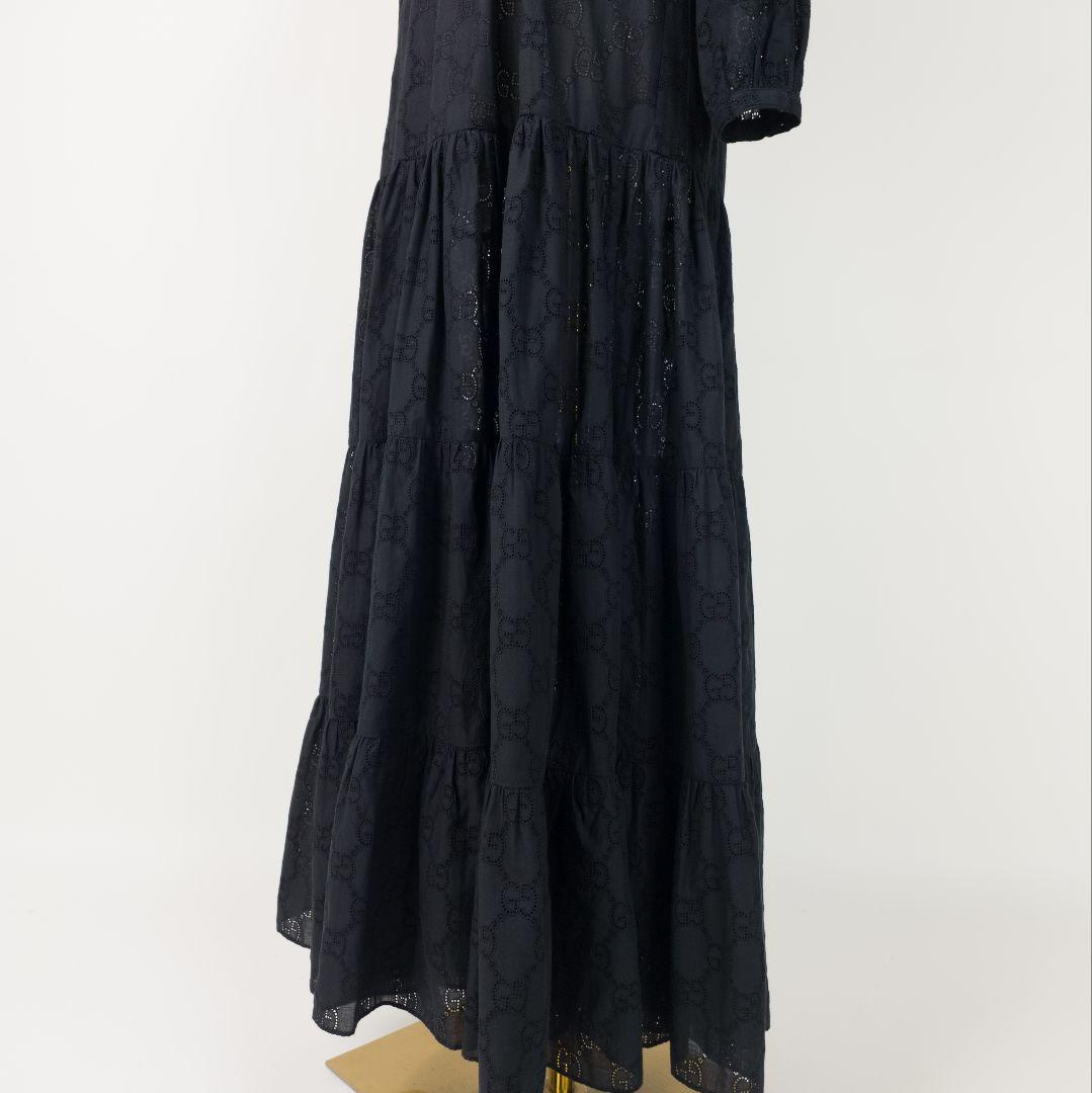 【極美品】グッチ GGロゴ刺繍 ティアード ワンピース ベルト ブラック 36