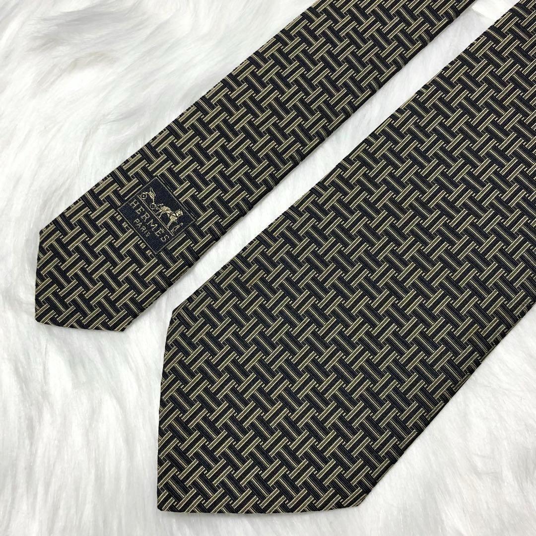 ア様用★HERMES エルメス ネクタイ H柄 H織 ブラック カーキ ファソネ