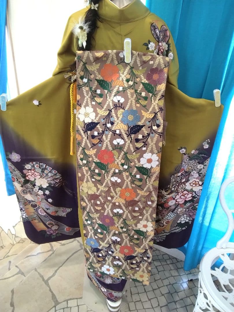 振袖フルセット、正絹成人式、新品未使用、重ね衿帯揚げ帯締め、帯、襦袢、ガード加工