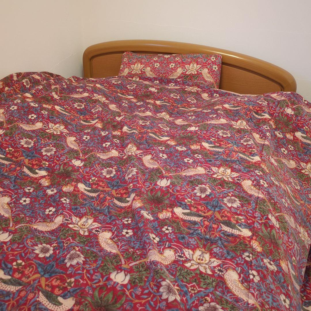 大特価！ウイリアム・モリス【いちご泥棒】起毛掛けカバーと枕カバーセット