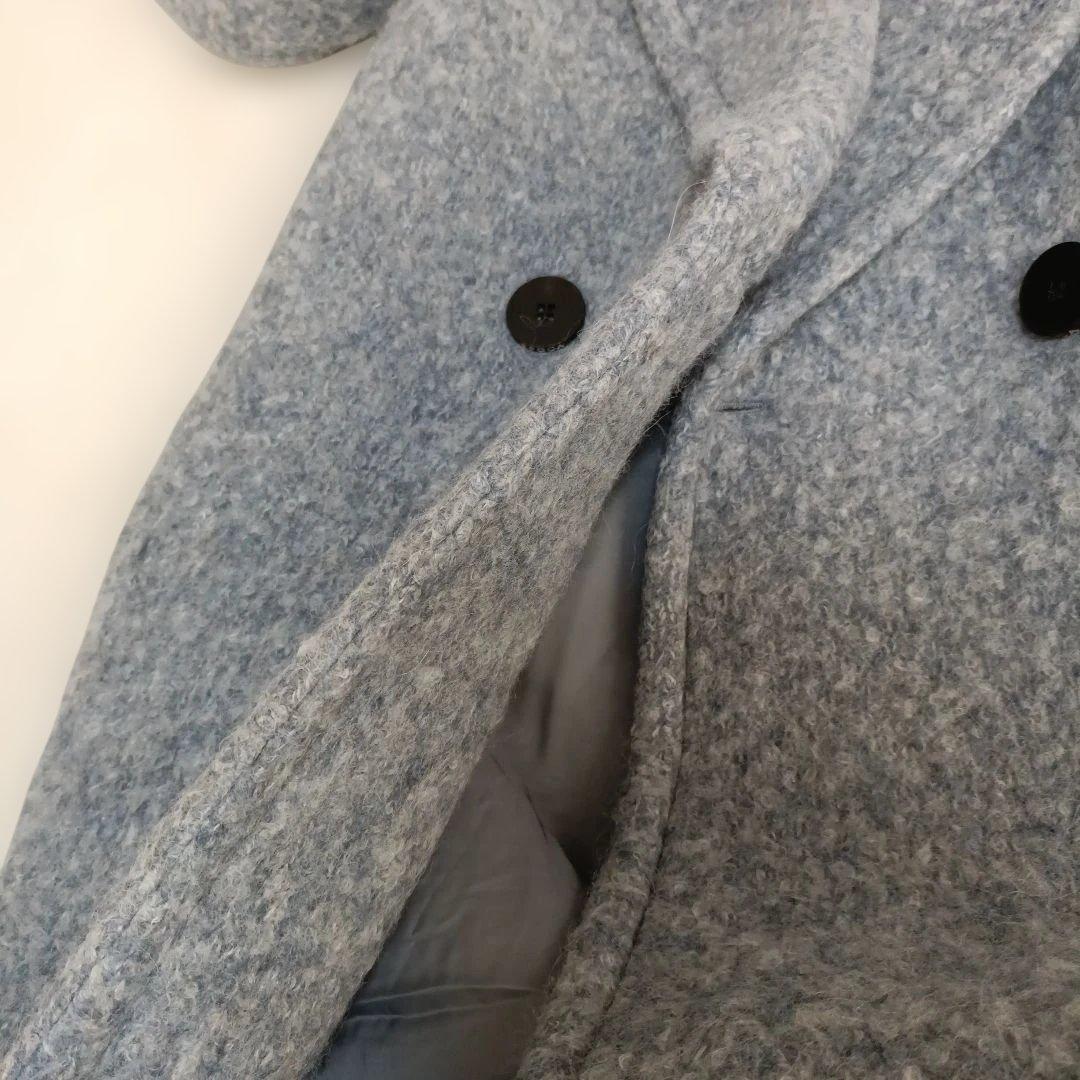 【美品】EPOCA ウールアルパカニットコート テディベア 40 　ブルーグレー