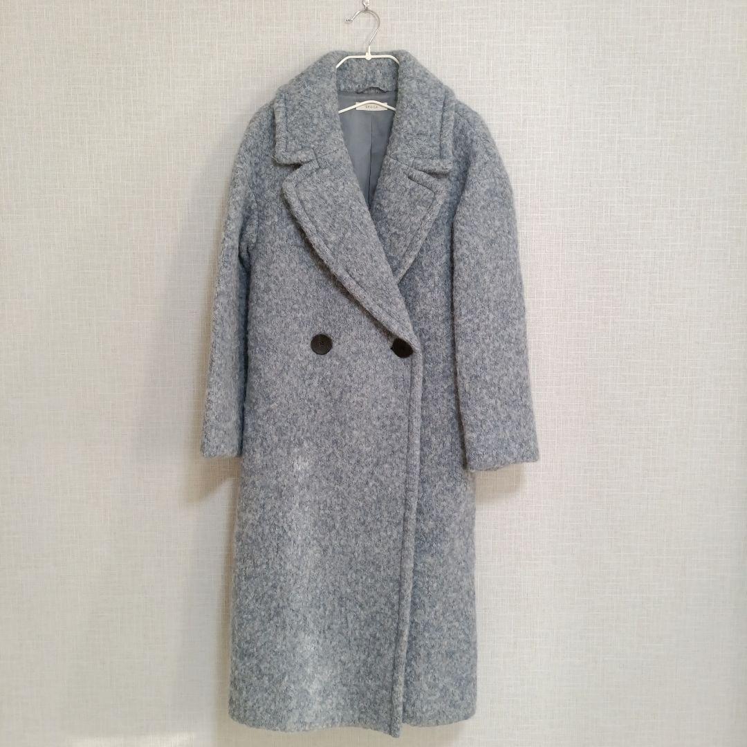 【美品】EPOCA ウールアルパカニットコート テディベア 40 　ブルーグレー