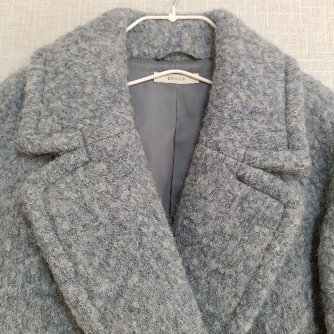 【美品】EPOCA ウールアルパカニットコート テディベア 40 　ブルーグレー