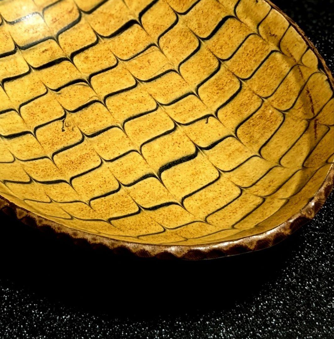 十場天伸 初期作品 スリップウエア 楕円形深皿 つくも窯