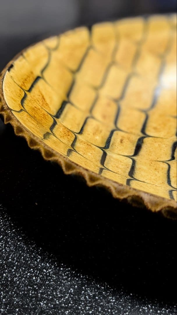 十場天伸 初期作品 スリップウエア 楕円形深皿 つくも窯