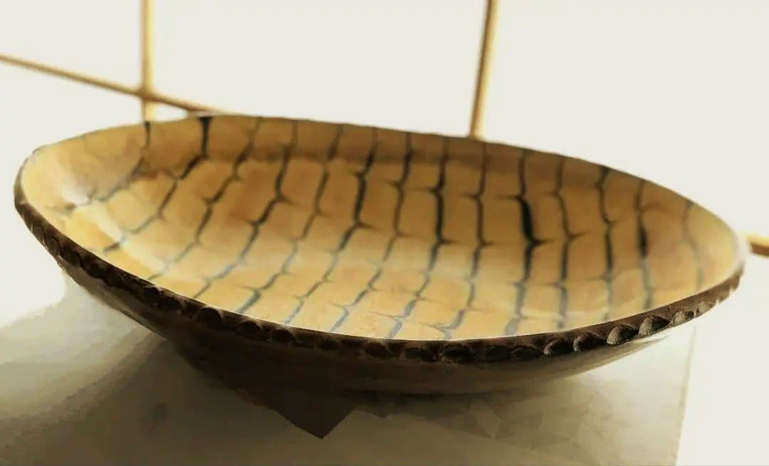 十場天伸 初期作品 スリップウエア 楕円形深皿 つくも窯