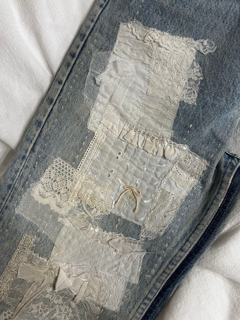 【1点物】keisukekanda レースパッチワークリボンデニム