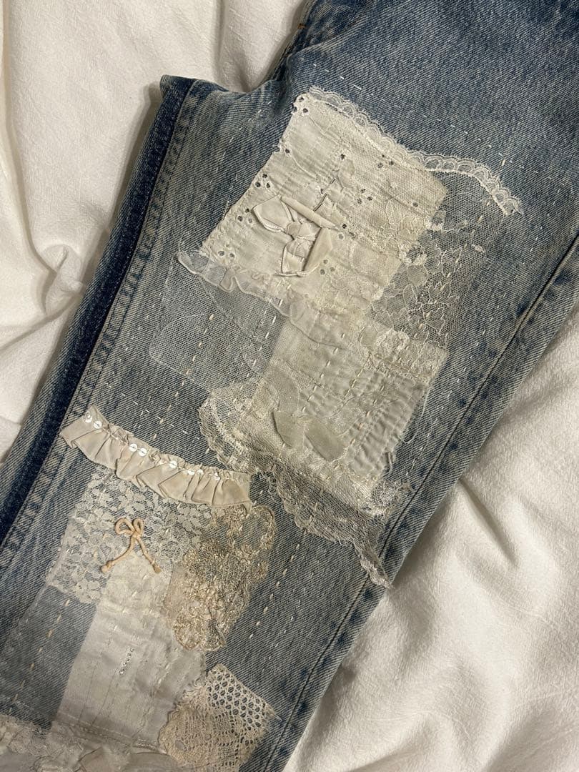 【1点物】keisukekanda レースパッチワークリボンデニム