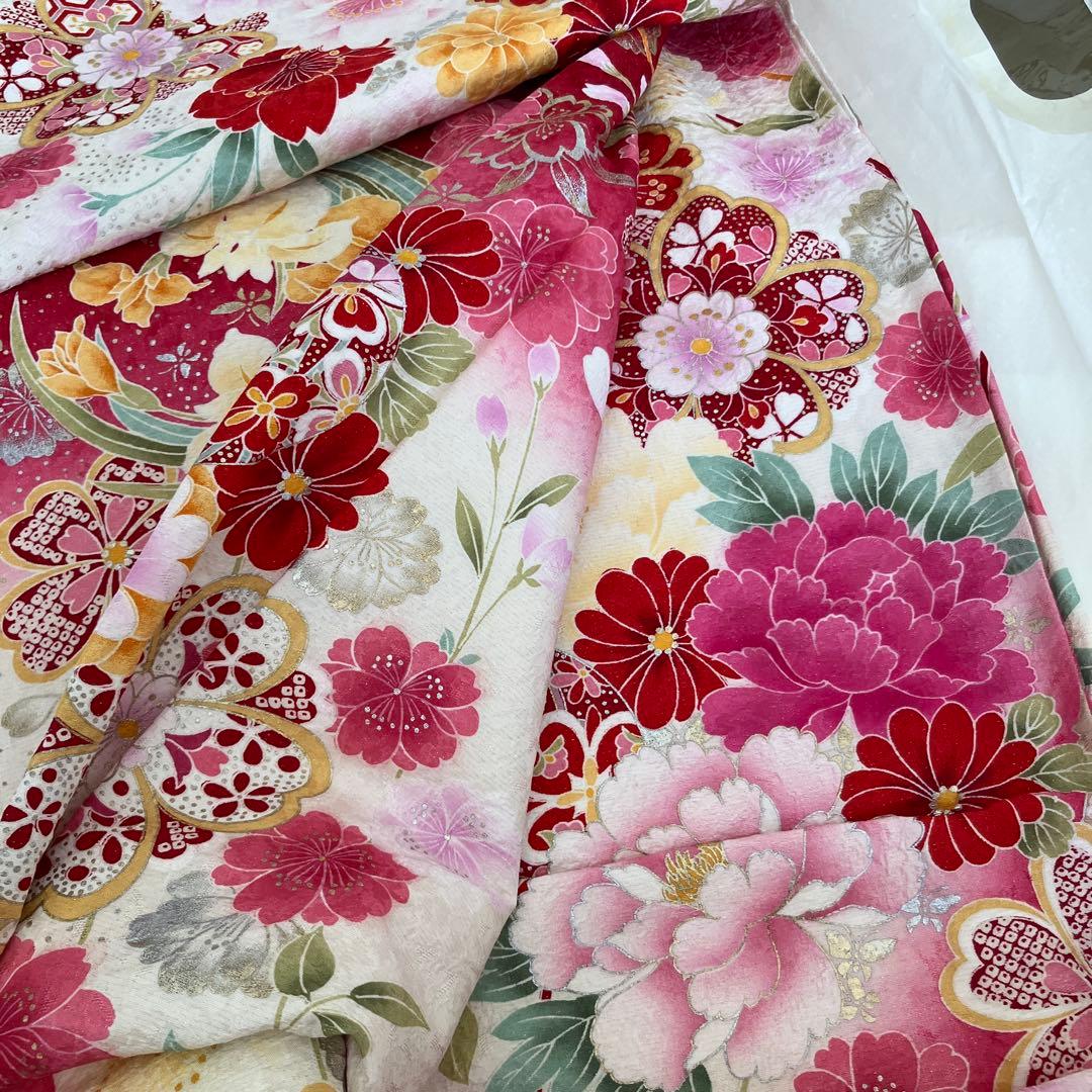 振袖セット 古典柄 花尽くし 赤ぼかし 成人式 前撮り　正絹